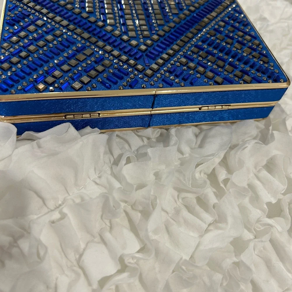 💥PRICE⬇️ Dressy - Blue & Gold Stud Clutch - Small - Picture 3 of 10